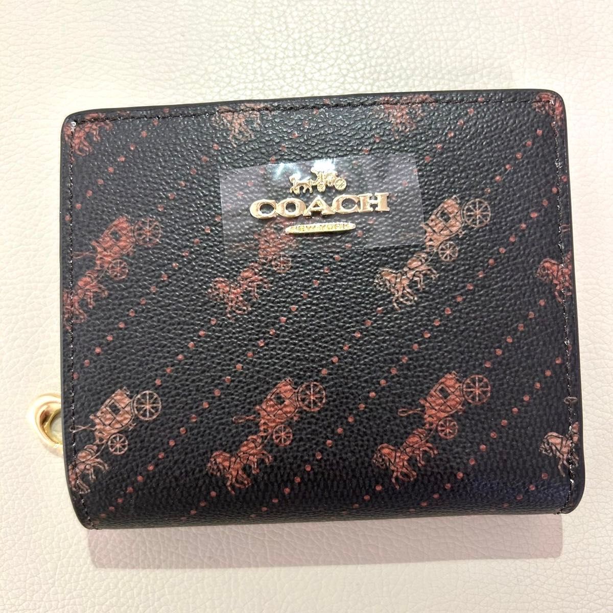 【新品未使用】COACH コーチ ホースアンドキャリッジ 二つ折り財布 ブラック