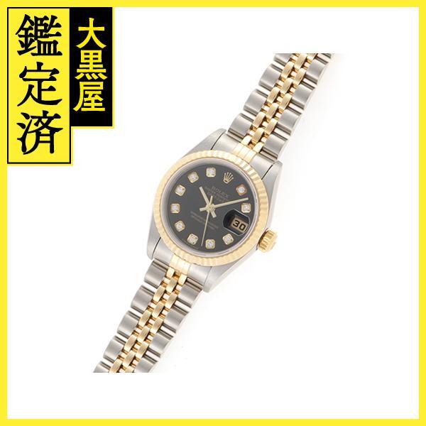 Y番 ROLEX ロレックス 時計 デイトジャスト 79173G ブラック文字盤 10Pダイヤ YG/SS 自動巻き レディース M【200】_画像2