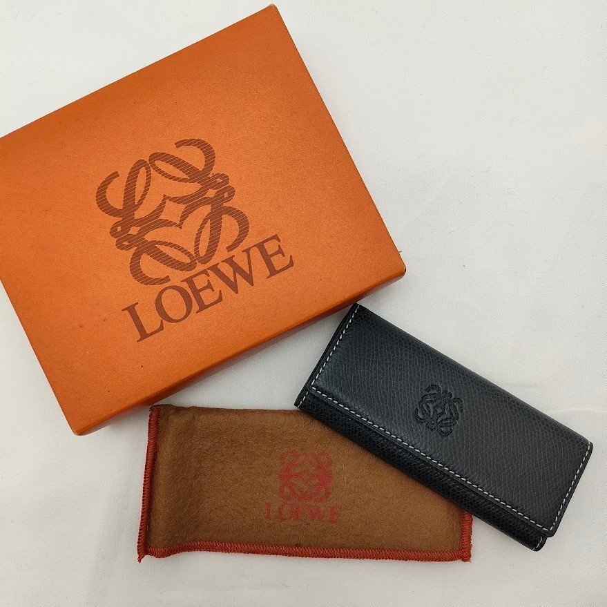 【大黒屋82】LOEWE ロエベ 4連キーホルダー キーケース レザー ネイビー 保存袋 箱付き 返品交換不可_画像1