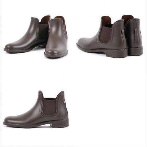 [ side-gore rain boots | unused ] lady's 3 centimeter heel Short rain boots |RB1404|M(23.5-24.0cm)| dark brown |OZ000911
