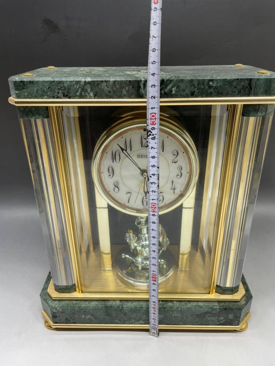 SEIKO HW926G 内閣総理大臣贈 置時計 オルゴール機能付 電波時計 現状品 動作品 オルゴールも確認済 蛇紋石カットガラス枠 約11.7kgの画像8