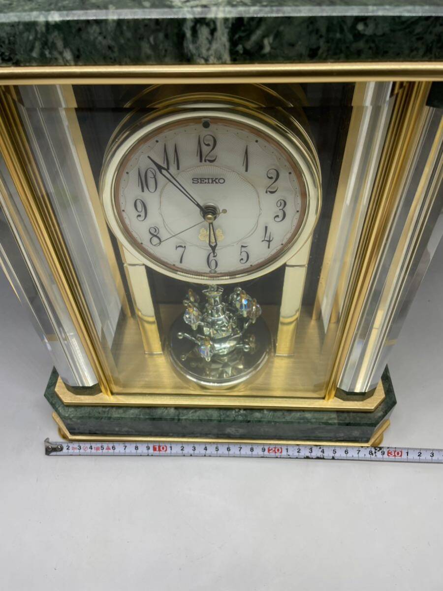 SEIKO HW926G 内閣総理大臣贈 置時計 オルゴール機能付 電波時計 現状品 動作品 オルゴールも確認済 蛇紋石カットガラス枠 約11.7kgの画像9