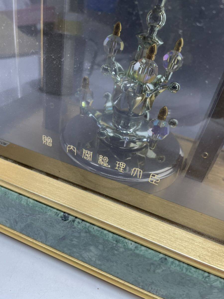SEIKO HW926G 内閣総理大臣贈 置時計 オルゴール機能付 電波時計 現状品 動作品 オルゴールも確認済 蛇紋石カットガラス枠 約11.7kgの画像6