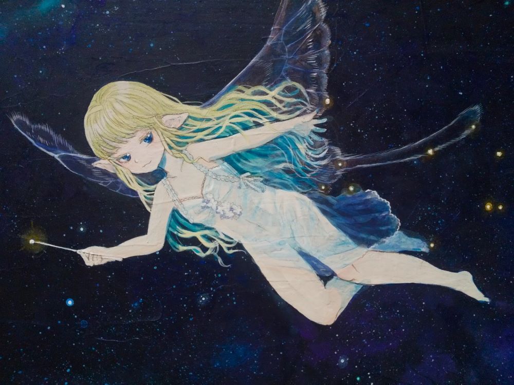 手描きイラスト*オリジナル『春夜空の妖精』 - 手描きイラスト 手描きイラスト*オリジナル『春夜空の妖精』 - 手描きイラスト
