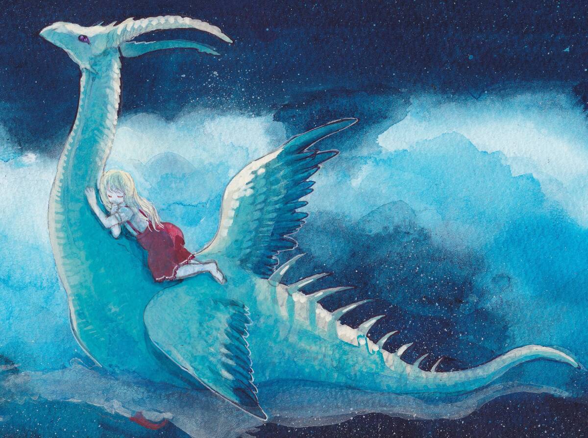 hand-drawn illustrations * original [ heaven empty lake. dragon ]