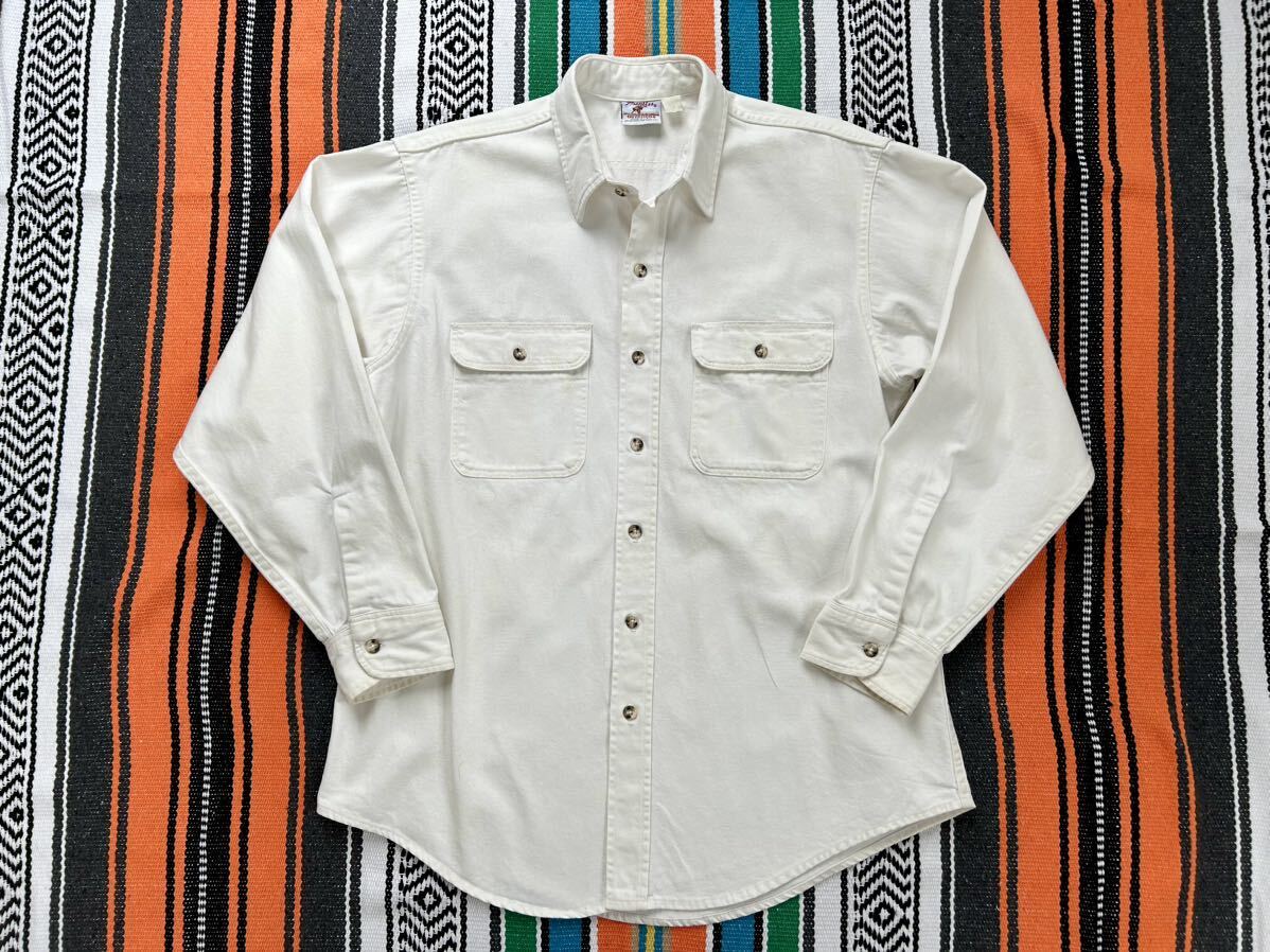 送料無料 プレンティス Prentiss ワークシャツ L USA製 90sヴィンテージ 白 ホワイト エルエルビーン 綿 長袖 L.L.Bean シャツブルゾン