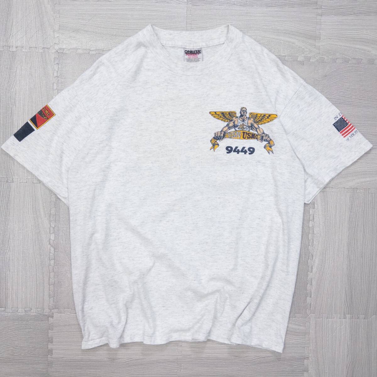 古着 90s USMC 海兵隊 プリント Tシャツ トップス メンズL グレー シングルステッチ_画像1