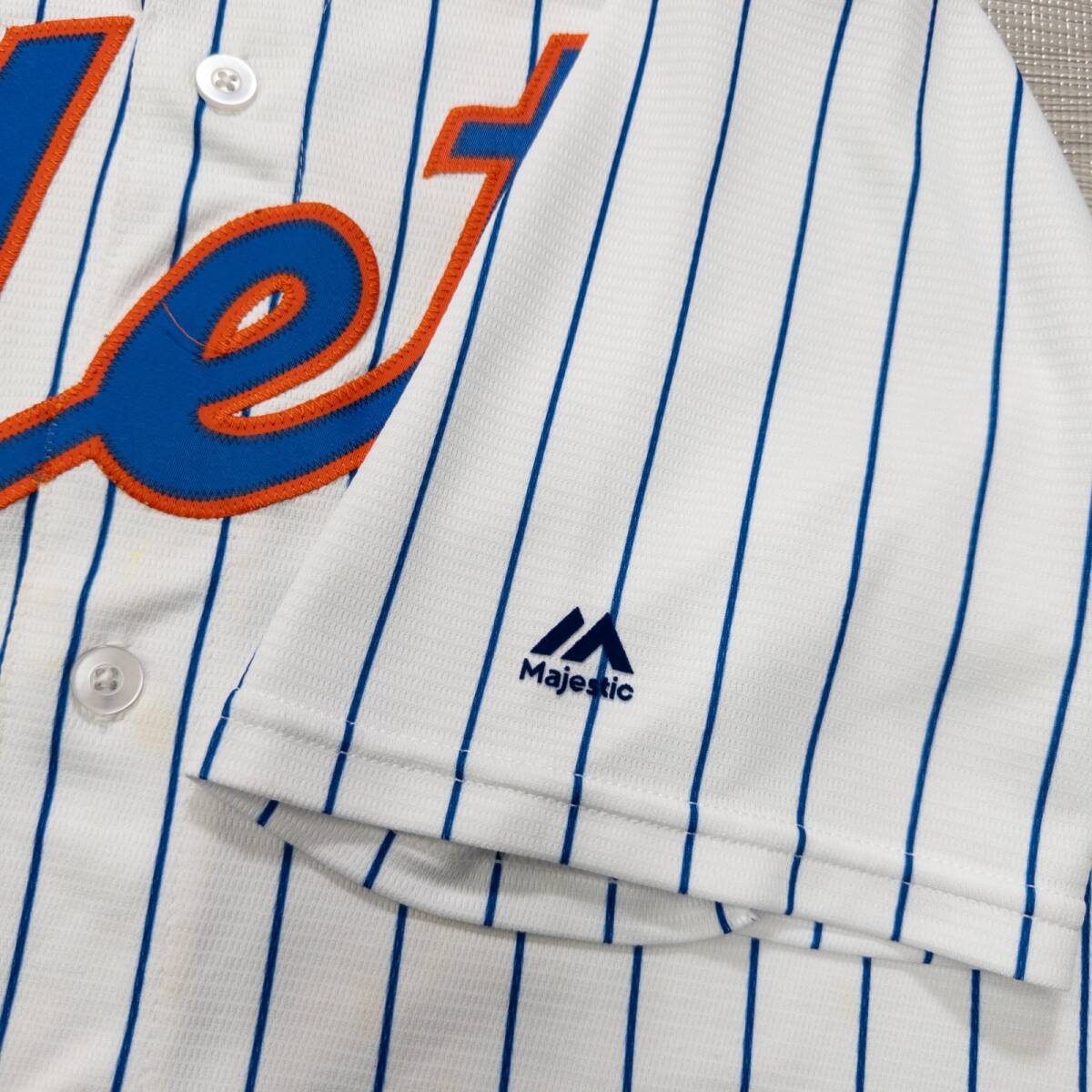 古着 00s Majestic マジェスティック NY Mets ニューヨークメッツ ベースボールシャツ 半袖シャツ トップス メンズM ホワイト USA製_画像6