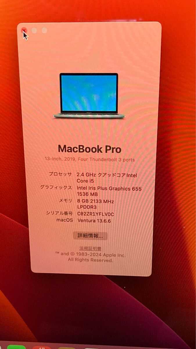 美品 MacBook Pro 2019  SSD 256 充電回数61回　安心保証