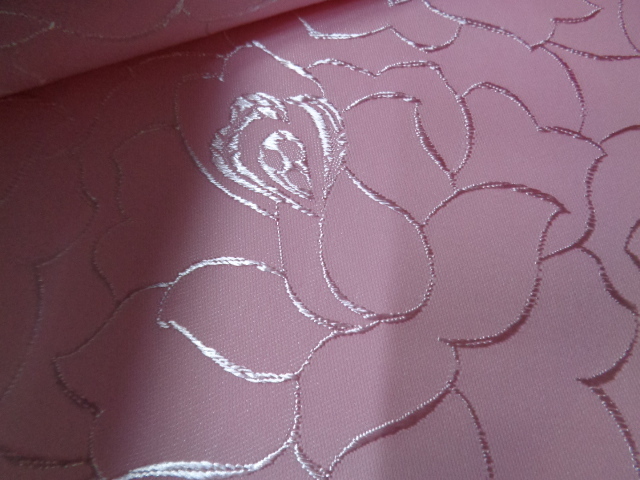 高級テーブルクロス　ホテル使用　大判丸型290　花柄織込刺繍　ピンク　クリーニング済_画像6