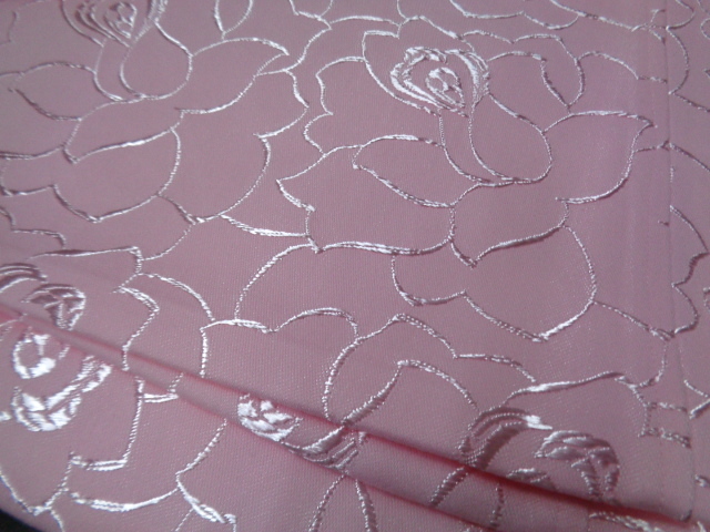 高級テーブルクロス　ホテル使用　大判丸型290　花柄織込刺繍　ピンク　クリーニング済_画像2