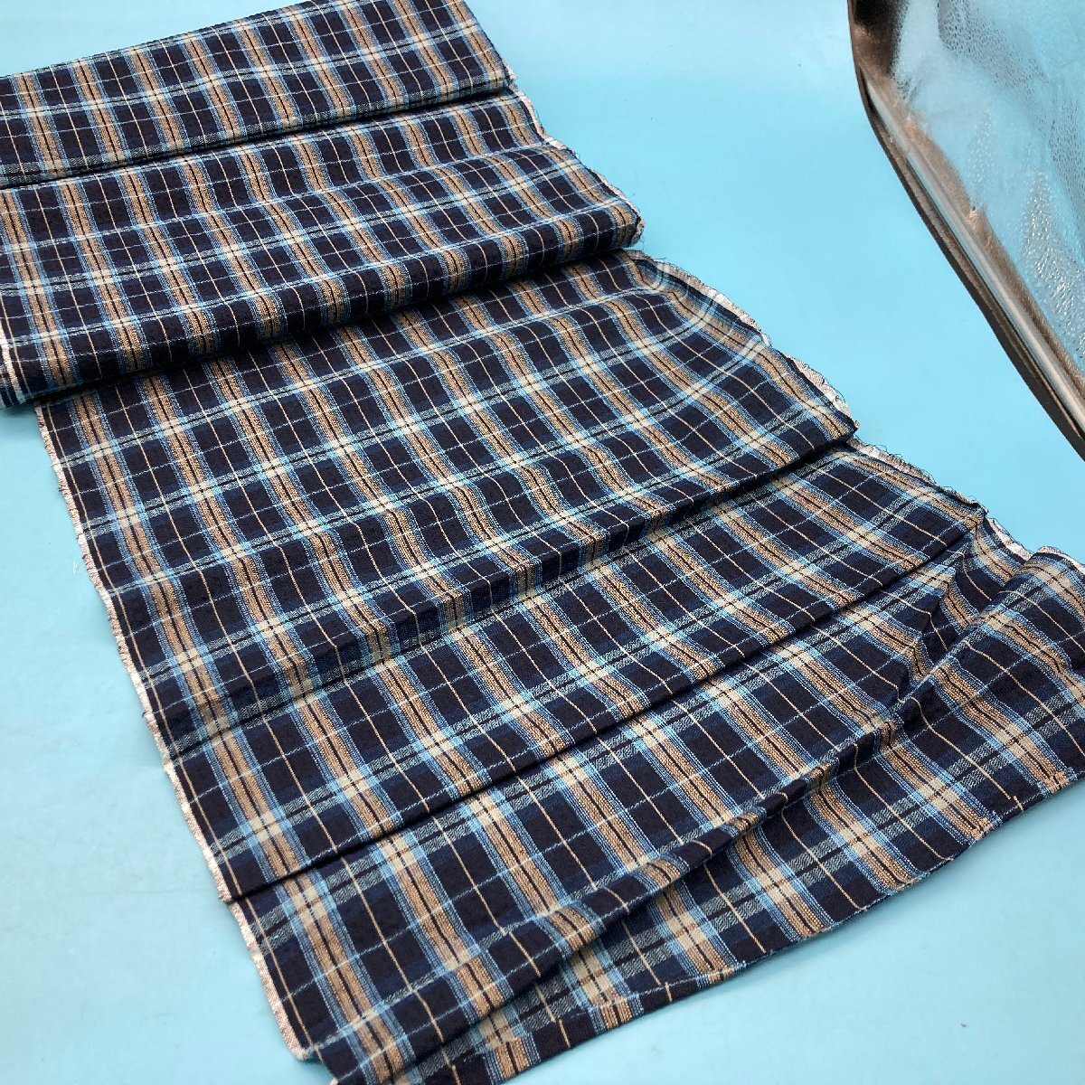 [10191N143] cloth . wave regular Indigo ... woven tradition handicraft Japanese clothes cloth Japanese clothes yukata remake hand made simplified blue check 