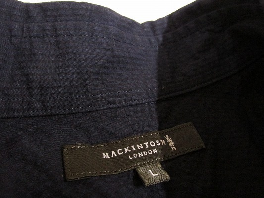 k6634：MACKINTOSH（マッキントッシュ）シアサッカー生地 ボタンダウン 半袖シャツ L ネイビー紺：35の画像3