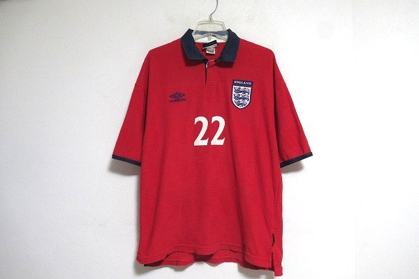 N6789:UMBRO（アンブロ）サッカーイングランド代表1999-2000年アウェイユニフォーム 背番号22/赤/L：5_画像1