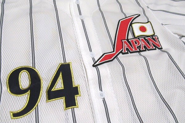 N6798:MIZUNO（ミズノ）2004年 野球日本代表 レプリカユニフォーム 背番号94/白×黒スト/F/アテネオリンピック：35　_画像4