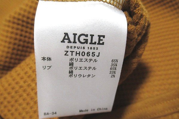 B0288:タグ付き 未使用品 AIGLE 長袖シャツ エーグル 長袖カットソー 長袖Tシャツ 茶系 M メンズ ワッフルカットソー サーマル:5_画像7