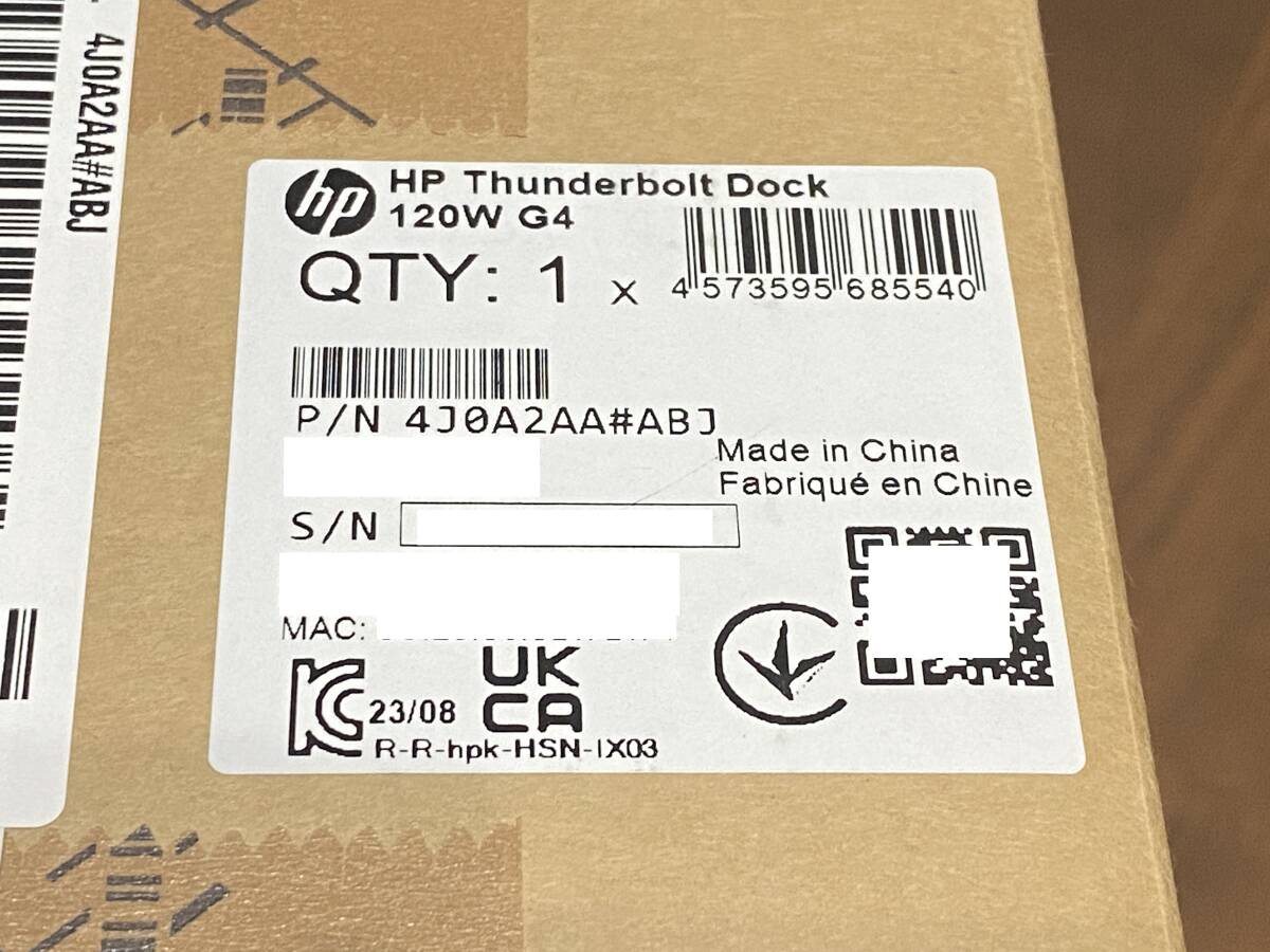 【新品未開封】日本HP HP Thunderbolt ドッキングステーション 120W G4 4J0A2AA#ABJ ④の画像4