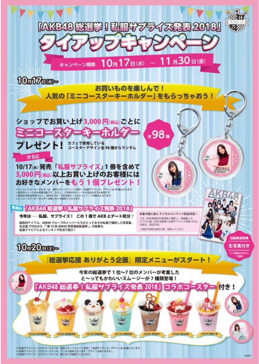 送料無料【非売品】AKB48カフェ 総選挙！私服サプライズ発表2018 コラボコースターキーホルダー 第50位 小田彩加 HKT48 全98種ランダム配布_画像2