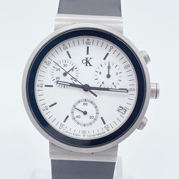 【1円スタート】稼働品 Calvin Klein カルバンクライン K2181 クロノグラフ 白文字盤 ラウンド クオーツ メンズ腕時計の画像1