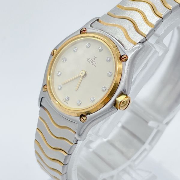 [1 jpy start ] operation goods EBEL Ebel Classic wave 1057901 18K GOLD BEZEL 18 gold 12P diamond round lady's wristwatch 