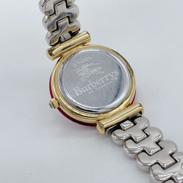 【1円スタート】稼働品 BURBERRY バーバリー 9100L ラウンド 白文字盤 クオーツ ローマン レディース腕時計の画像6