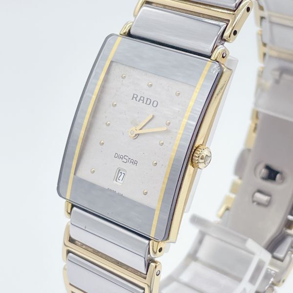 【1円スタート】稼働品 RADO ラドー DIASTAR ダイヤスター 160.0281.3N スクエア シルバー文字盤 デイト クオーツ メンズ腕時計