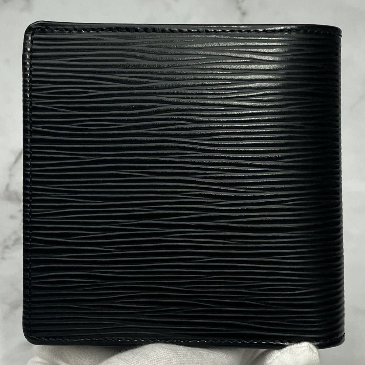 新品 定価9.3万 ルイヴィトン エピ ノワール ポルトフォイユ・マルコ 二つ折り財布 札入れ カードケース 牛革 レザー 黒 ブラック M63652の画像3