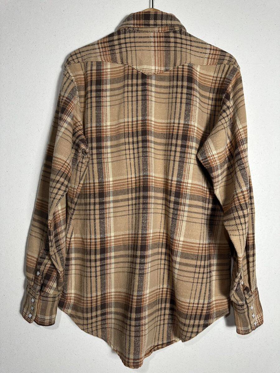 70s vintage Wrangler flannel Western shirtヴィンテージ ラングラー ヘビネルウエスタンシャツ 長袖シャツ 古着 USA製 XLの画像2