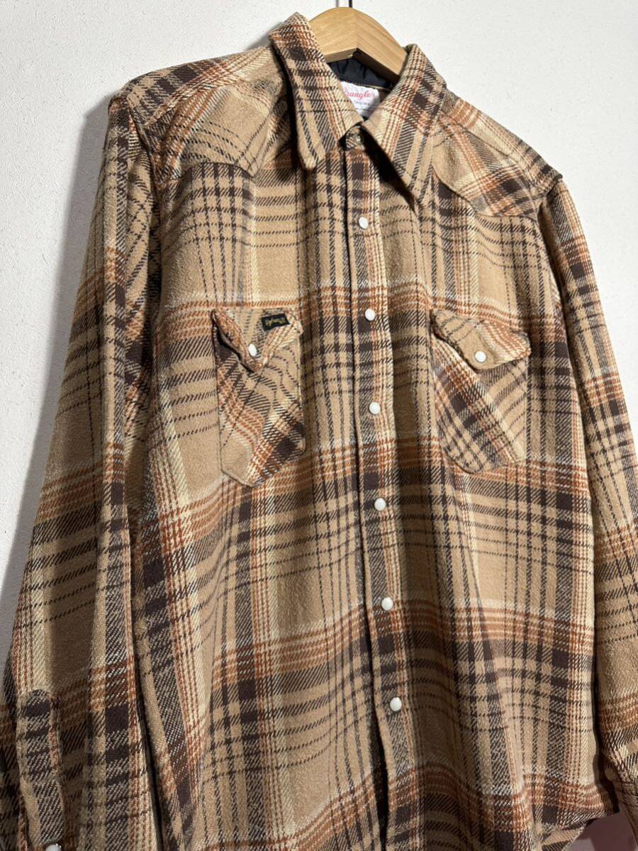 70s vintage Wrangler flannel Western shirtヴィンテージ ラングラー ヘビネルウエスタンシャツ 長袖シャツ 古着 USA製 XLの画像3