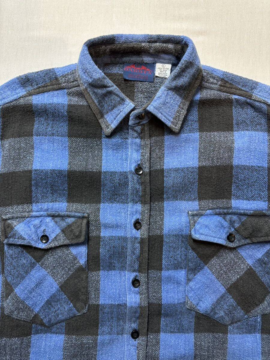 90s vintage DAKOTA flannel shirt ヴィンテージ ダコタ ヘビネル バッファローチェック 長袖シャツ 古着 L の画像4