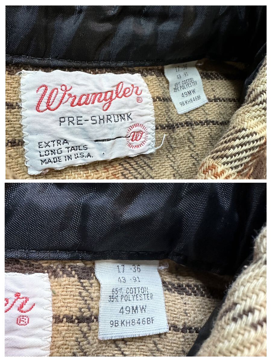 70s vintage Wrangler flannel Western shirtヴィンテージ ラングラー ヘビネルウエスタンシャツ 長袖シャツ 古着 USA製 XLの画像8