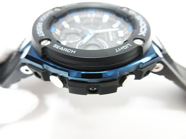 良品 CASIO カシオ G-SHOCK ジーショック メンズ腕時計 GST-W300G-1A2JF アナデジ 電波 タフソーラー ブラック×ブルー 箱付きの画像6