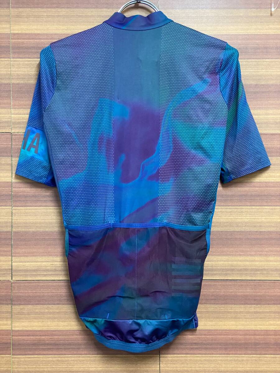 HU002 ラファ Rapha PRO TEAM CRIT JERSEY 半袖 サイクルジャージ 紺 紫 総柄 S ※ポケット付近穴あき_画像2