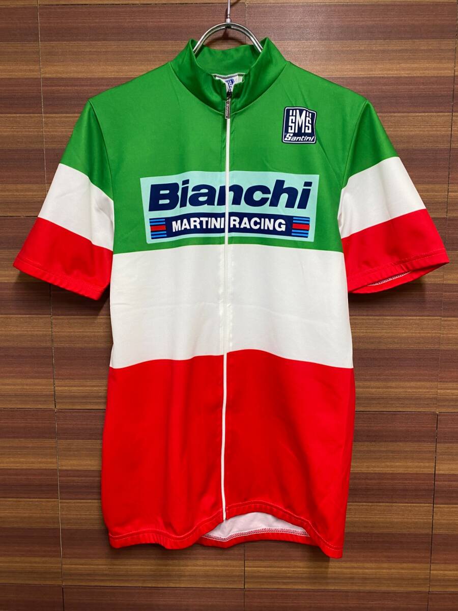 HU664 サンティーニ Santini 半袖 サイクルジャージ 緑 白 赤 L Bianchi ※染みの画像1