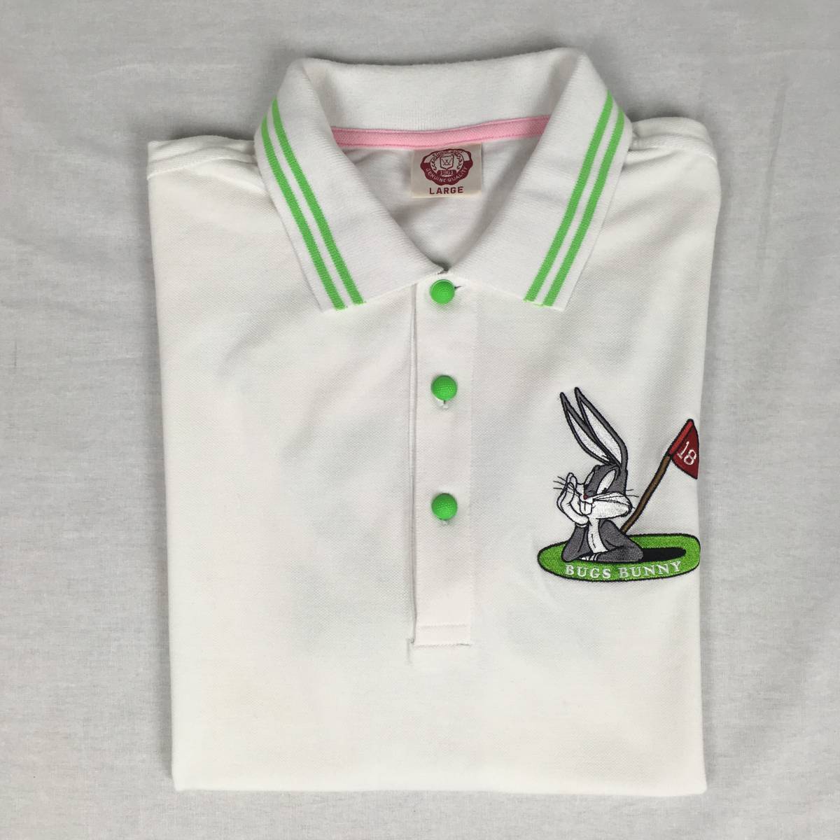 【美品】EDWIN GOLF エドウィン ゴルフ ポロシャツ 鹿の子 bugs bunny バッグス・バニー Lサイズ 白 ホワイト 半袖シャツ_画像9