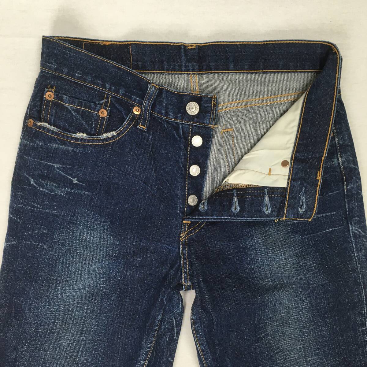 Levi's リーバイス 501 W501-01 04年 レギュラーフィット ストレート デニム パンツ ジーンズ W30 L31 紙パッチ ボタンフライ ユーズド加工_画像5