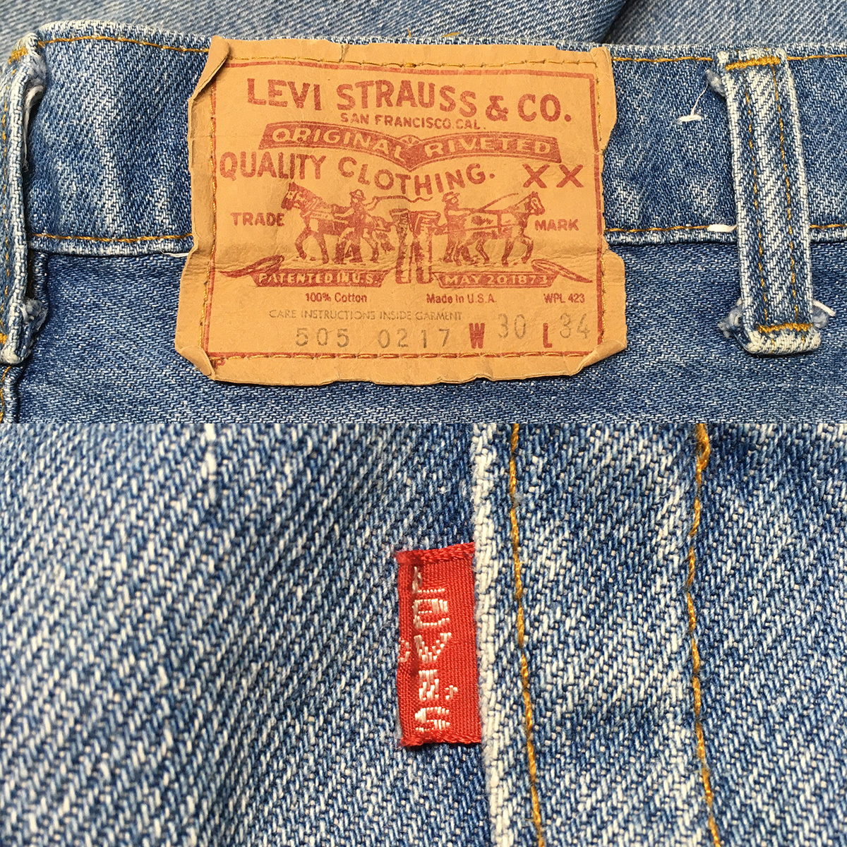 【80s】Levi's リーバイス 505-0217 米国製 83年 デニム W30 L34 紙パッチ 刻印560 ジップフライ CARE INSTRUCTIONS INSIDE GARMENT_画像9