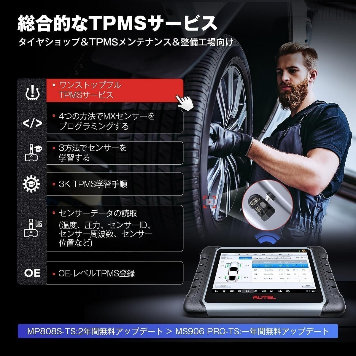 新品・日本語化済 Autel MaxiPRO MP808S-TS OBD2 診断機 輸入車 国産車 軽自動車 ハイブリッド ECUコーディング アクティブテスト 2年無料の画像5