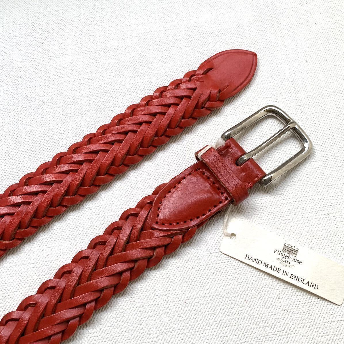 新品正規 ホワイトハウスコックス Whitehouse Cox レザー メッシュベルト 32 定2.2万 メンズ 赤 レッド 1127 32mm PLAITED BELT送料無料_画像4