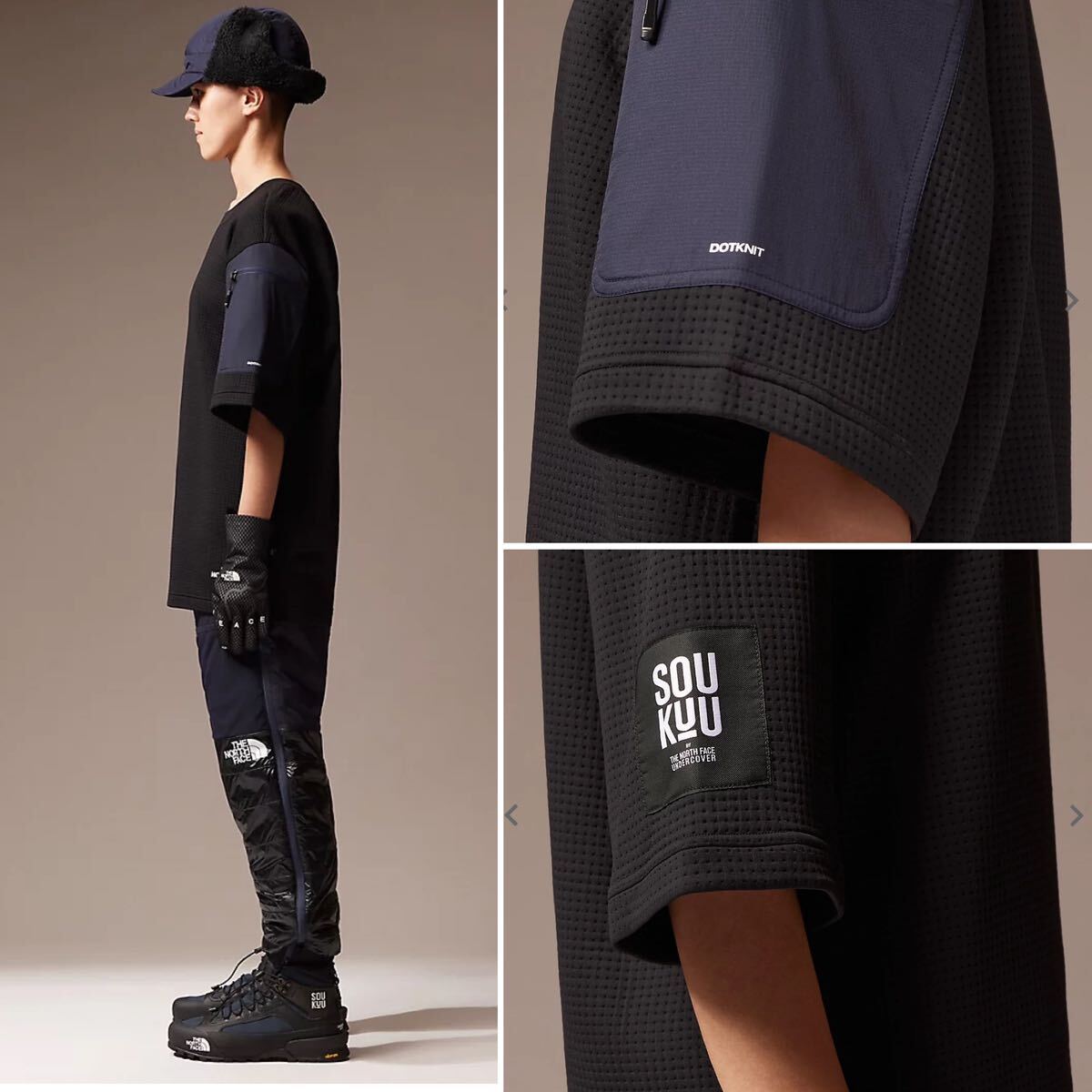 XL 新品 THE NORTH FACE × UNDERCOVER ノースフェイス アンダーカバー コラボ DotKnit ドットニット Tシャツ 黒 ブラック SOUKUU 送料無料