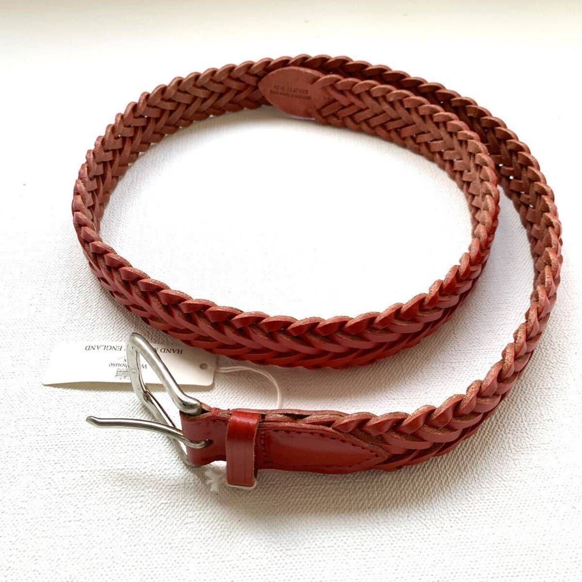 新品正規 ホワイトハウスコックス Whitehouse Cox レザー メッシュベルト 32 定2.2万 メンズ 赤 レッド 1127 32mm PLAITED BELT送料無料_画像3