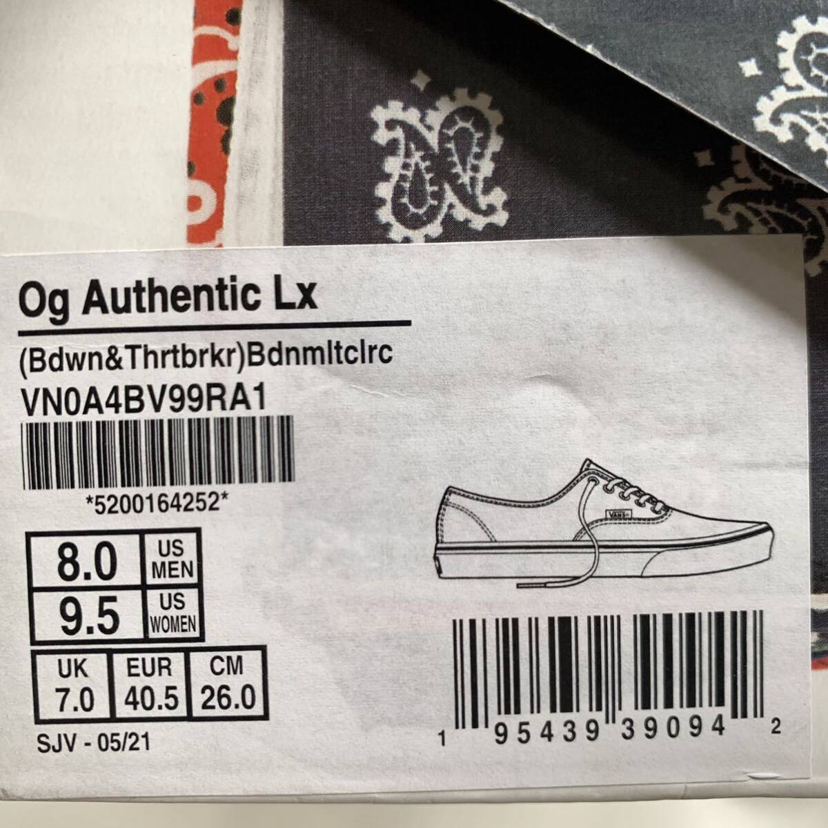 新品レア VANS VAULT バンズ ボルト BEDWIN ベドウィン コラボ UA Og Authentic Lx オーセンティック 26㎝ 赤 メンズ バンダナ柄 送料無料の画像7