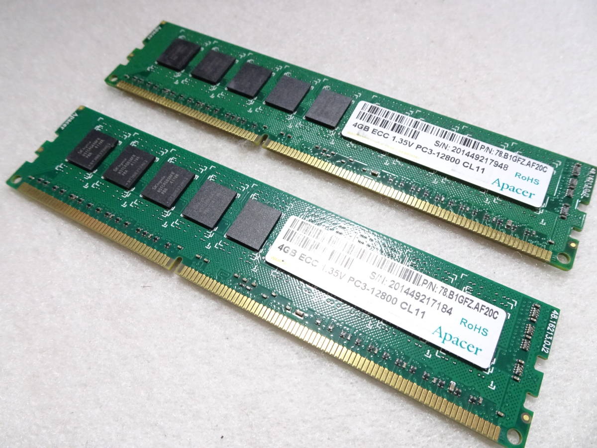 美品 Apacer デスクトップPC用 PC3-12800 DDR3-1600 1枚4GB×2枚組 合計8GB ECC 動作検証済 1週間保証 4GB ECC 1.35V PC3-12800 CL11の画像4