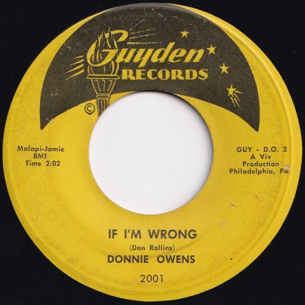 Donnie Owens Need You / If I'm Wrong Guyden US 2001 206575 R&B R&R レコード 7インチ 45_画像2