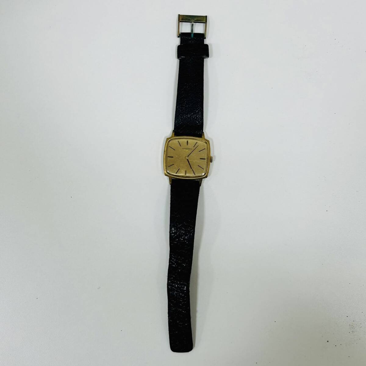【BW 3200】1円～ LONGINES ロンジン 腕時計 ゴールド文字盤 革ベルト ジャンク 現状品_画像1