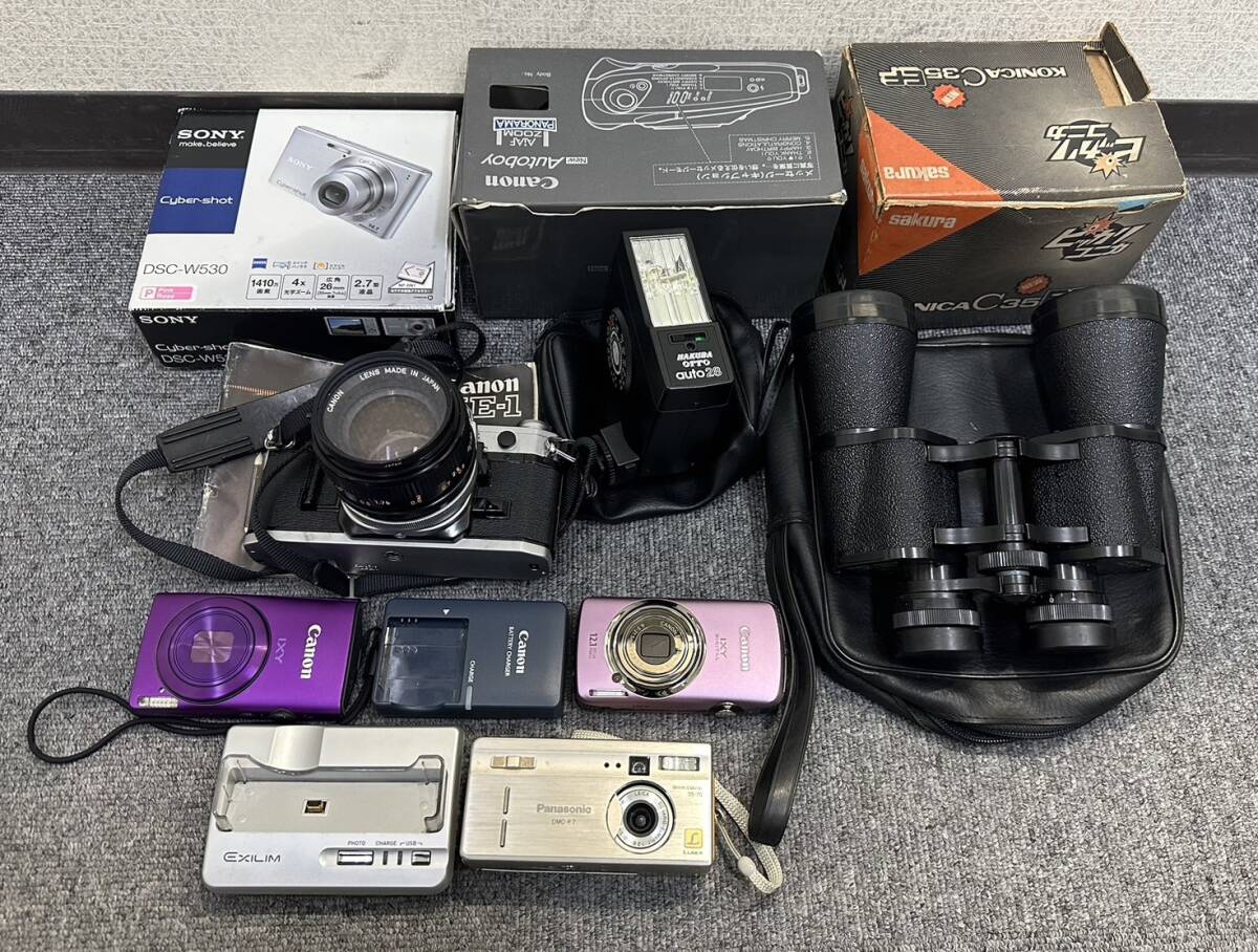 [DK 23448a]1 jpy ~ camera summarize Canon Panasonic KONICA SONY DSC-W530 Autoboy C35 AE-1 IXY600F DMC-F7 IXY Junk contains present condition goods 