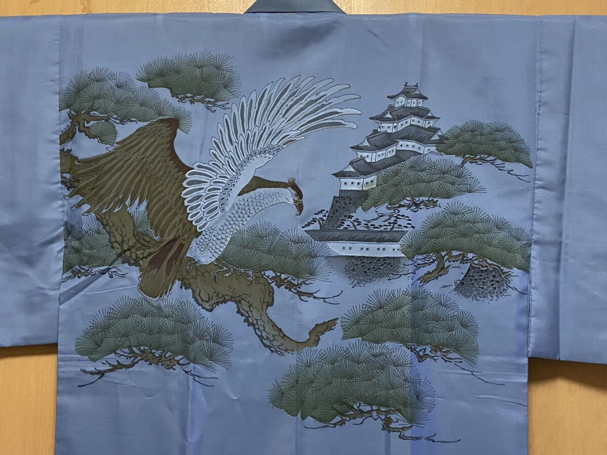  unused *.! impact!. blue ground .. exist .... castle pine. tree . hawk (.) for man .. single .( sleeve peerless ) long kimono-like garment 