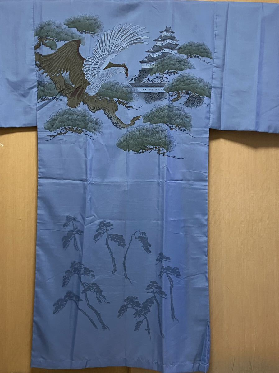  unused *.! impact!. blue ground .. exist .... castle pine. tree . hawk (.) for man .. single .( sleeve peerless ) long kimono-like garment 