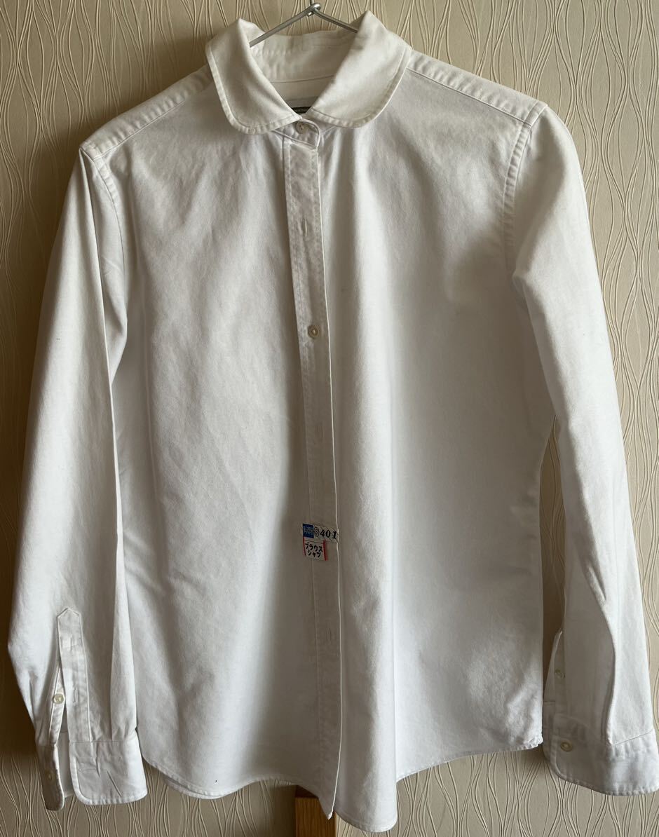 鎌倉シャツ Manhattan classic ホワイト ブラウス シャツ 白 クリーニング済 長袖 丸襟 綿100%の画像3