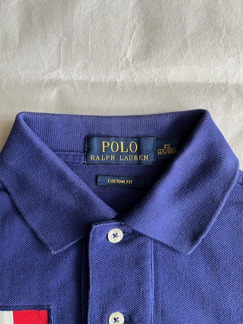 【中古】 ラルフローレン ビッグポニー×ワッペン 半袖ポロシャツ  XSサイズ ブルーの画像3